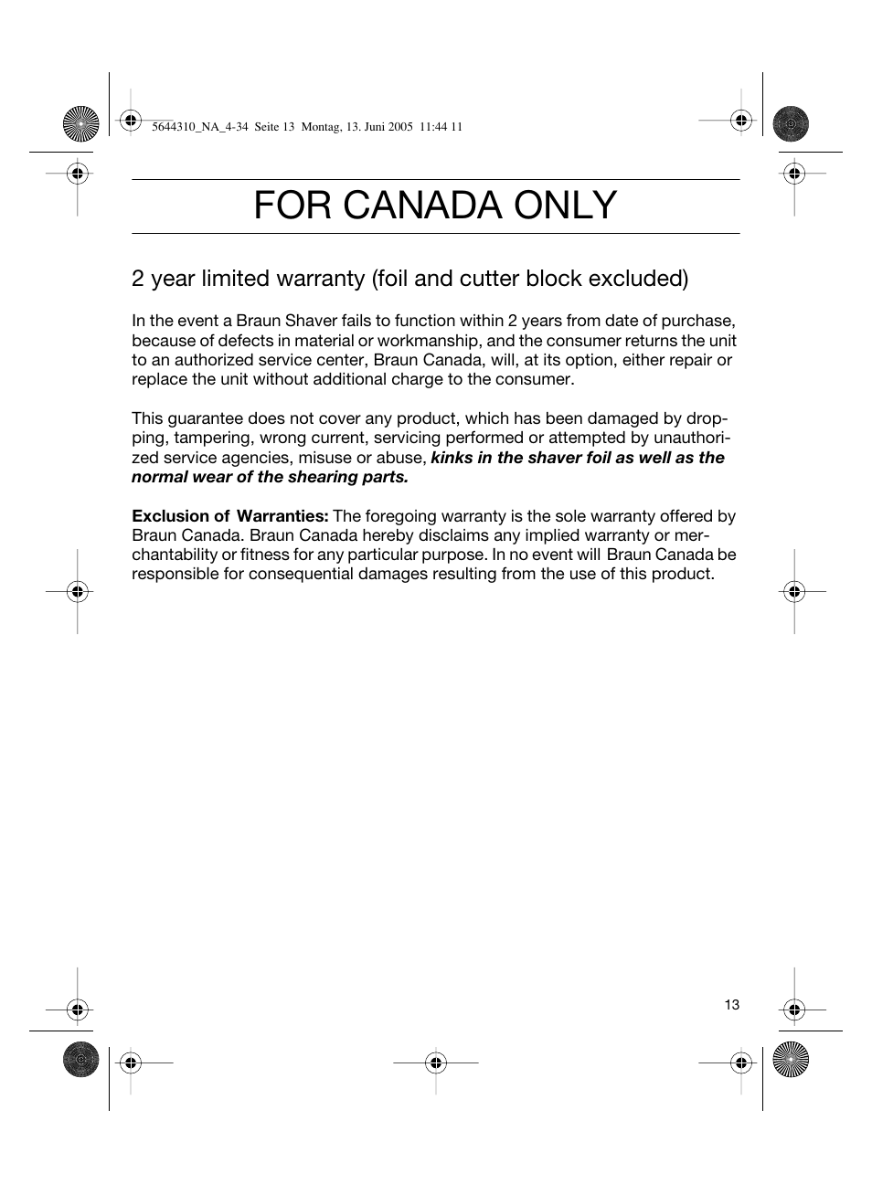 For canada only | Braun 8585 Activator  EU User Manual | Page 13 / 32