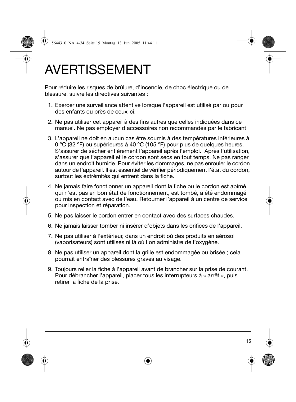 Avertissement | Braun 8585 Activator  EU User Manual | Page 15 / 32