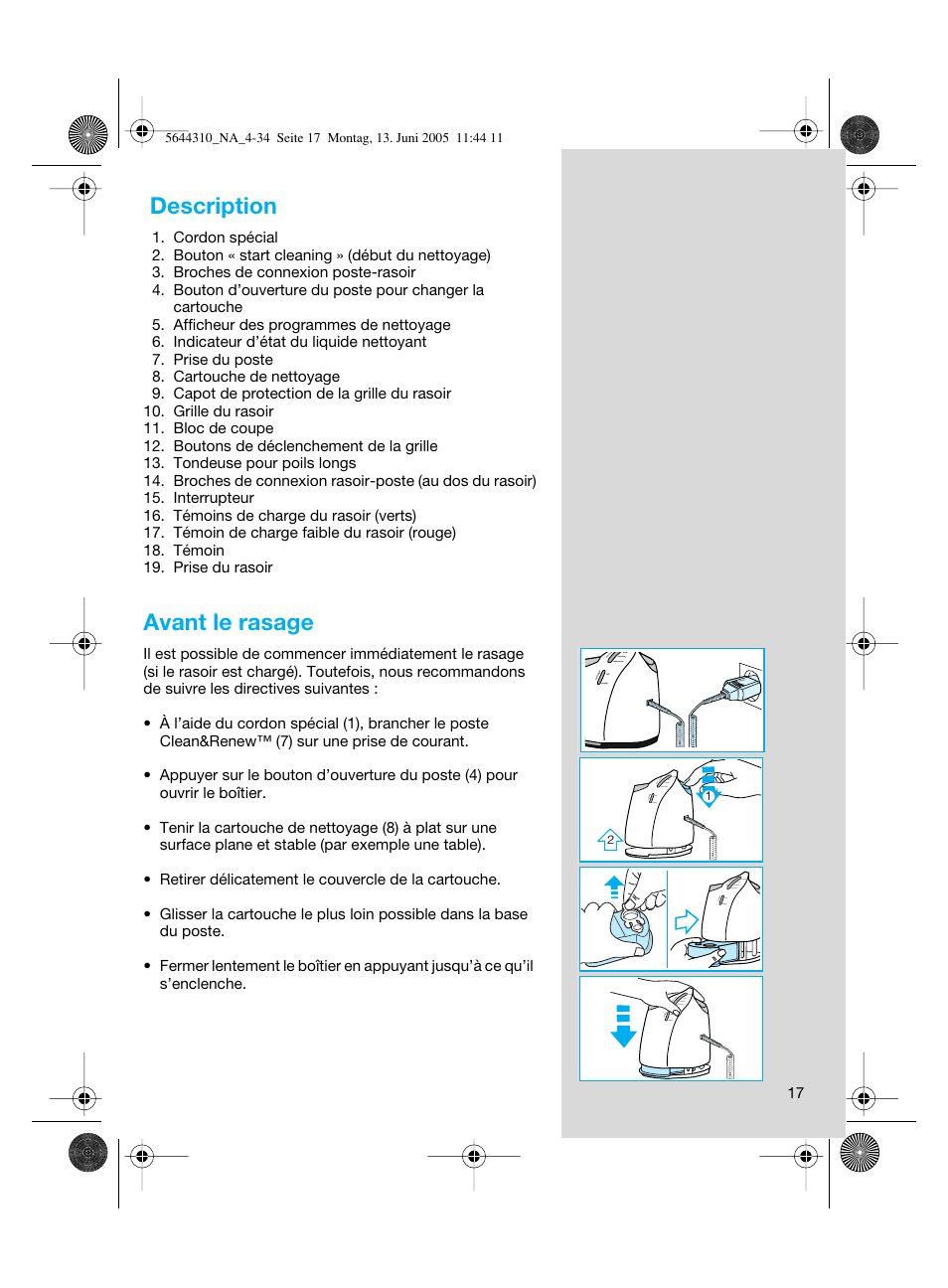 Description, Avant le rasage | Braun 8585 Activator  EU User Manual | Page 17 / 32