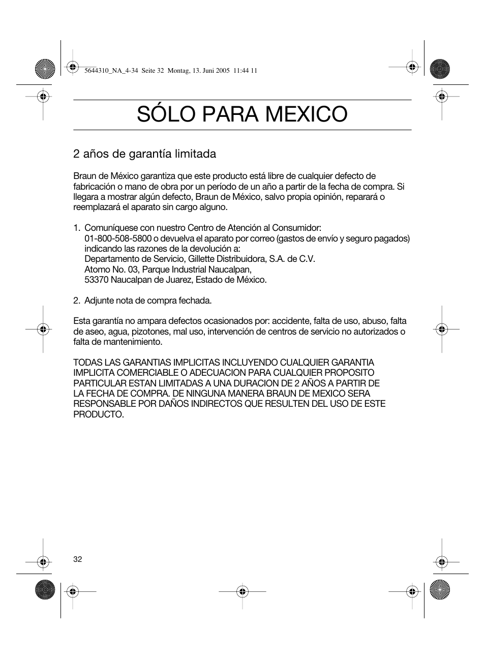 Sólo para mexico | Braun 8585 Activator  EU User Manual | Page 32 / 32