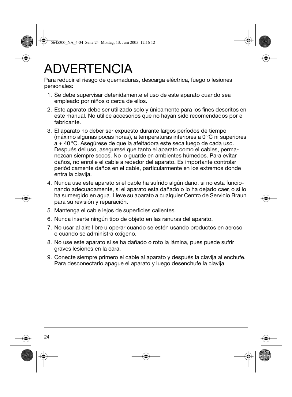 Advertencia | Braun 8781 Activator User Manual | Page 24 / 32