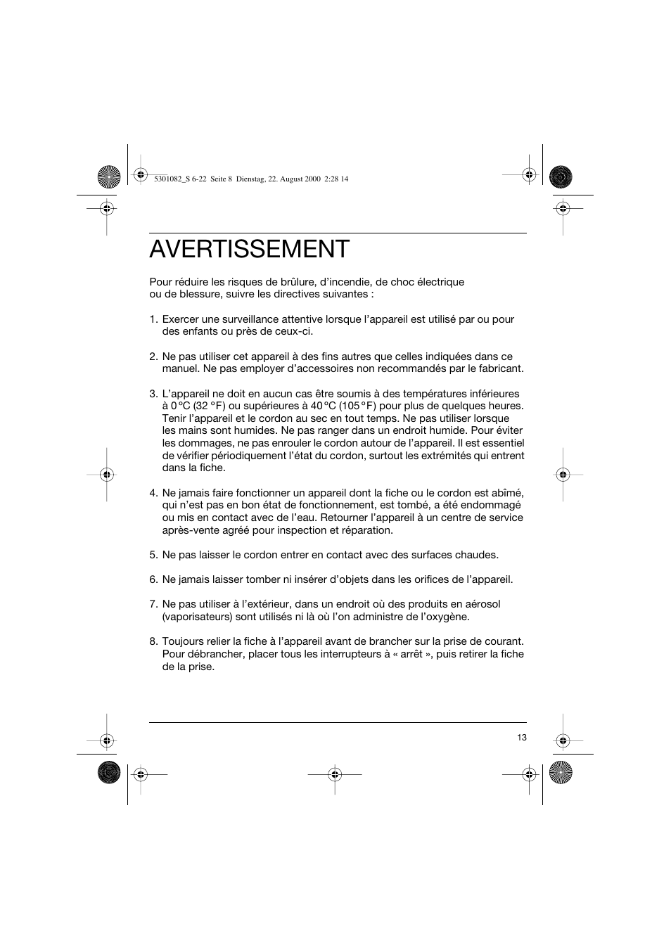 Avertissement | Braun Clean & Charge (Syncro) User Manual | Page 12 / 21