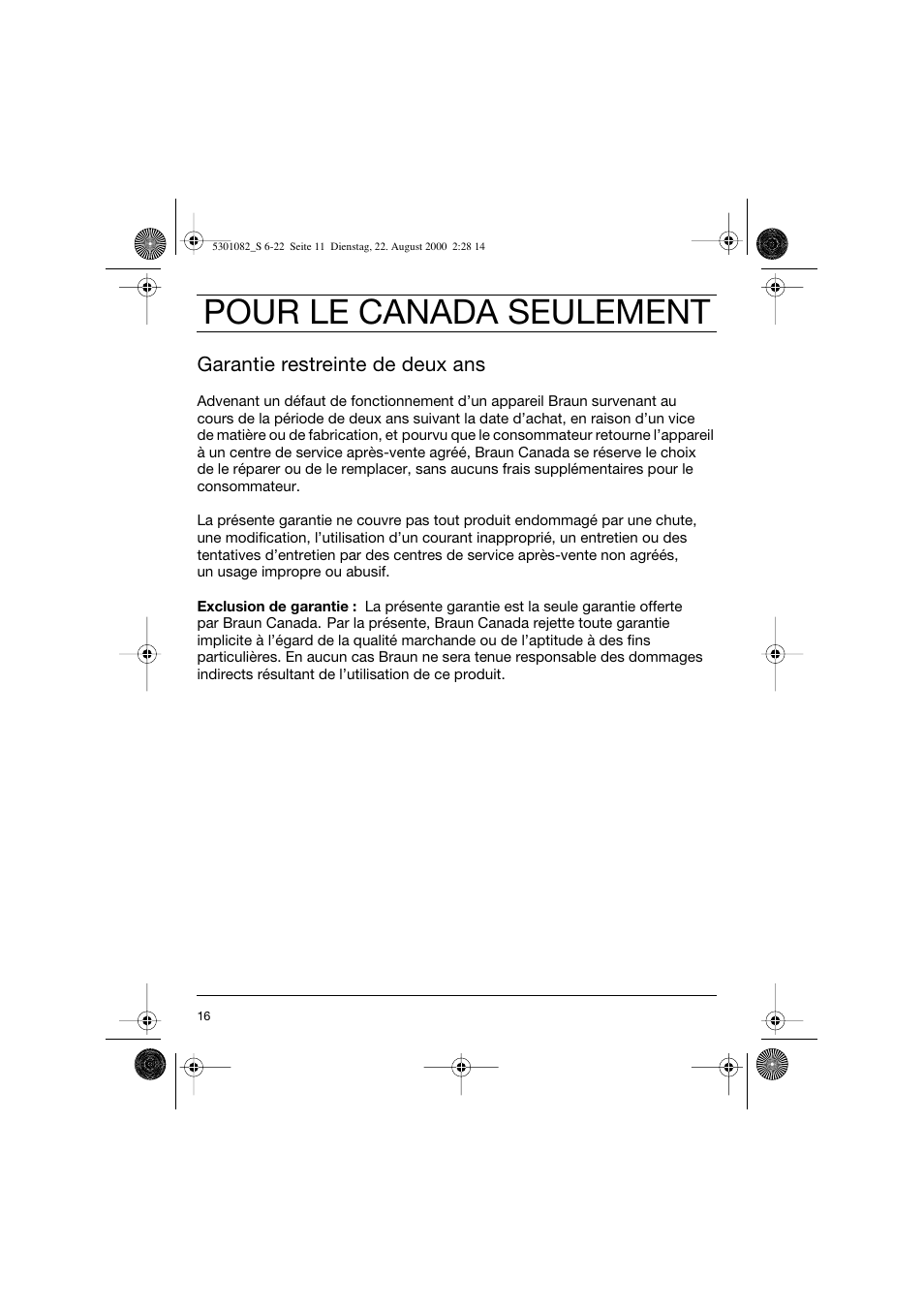 Pour le canada seulement | Braun Clean & Charge (Syncro) User Manual | Page 15 / 21