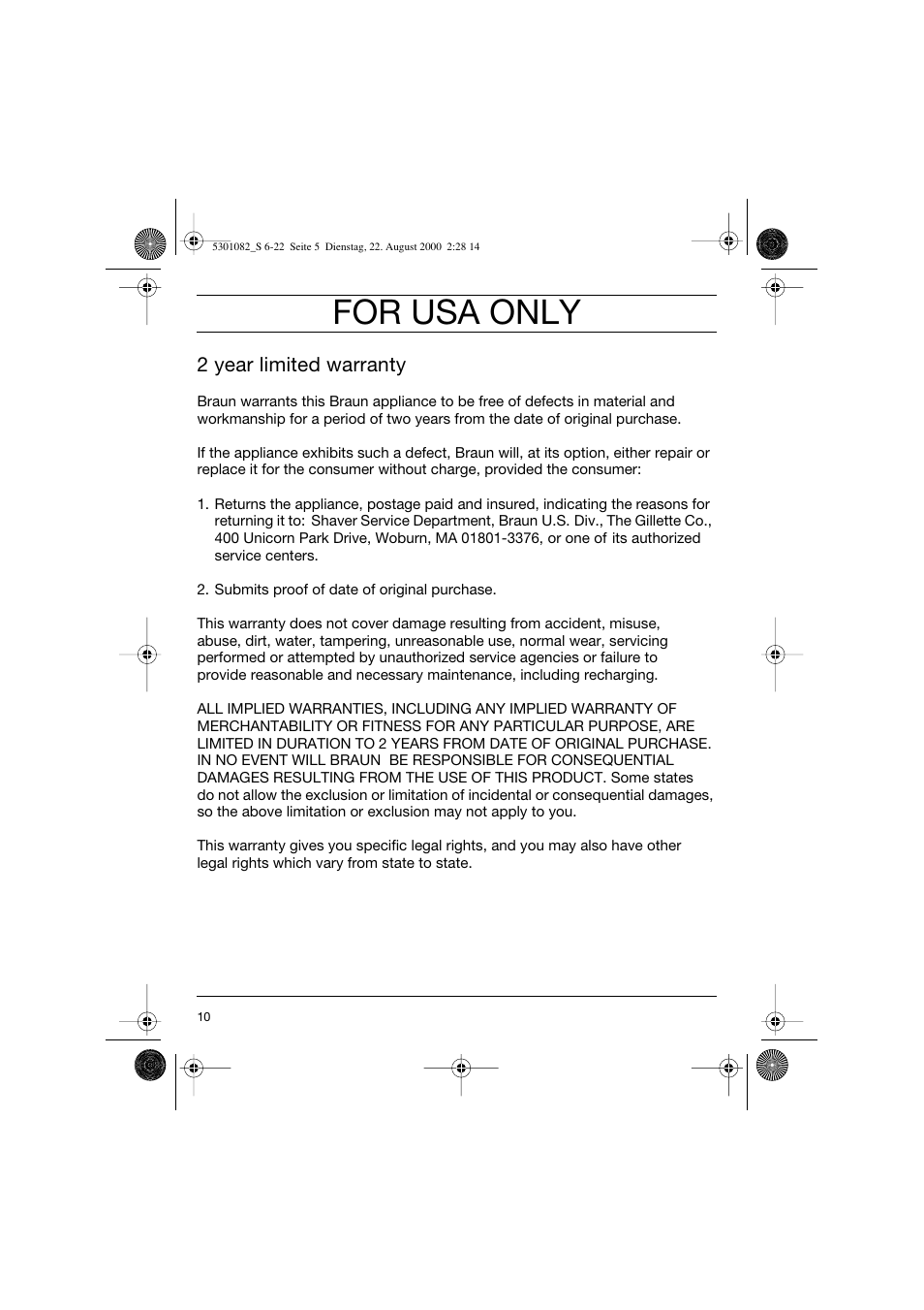 For usa only | Braun Clean & Charge (Syncro) User Manual | Page 9 / 21