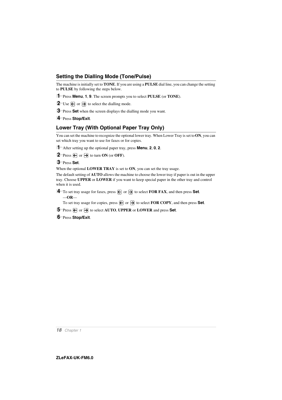 Setting the dialling mode (tone/pulse), Lower tray (with optional paper tray only) | Brother FAX-8360P User Manual | Page 26 / 112