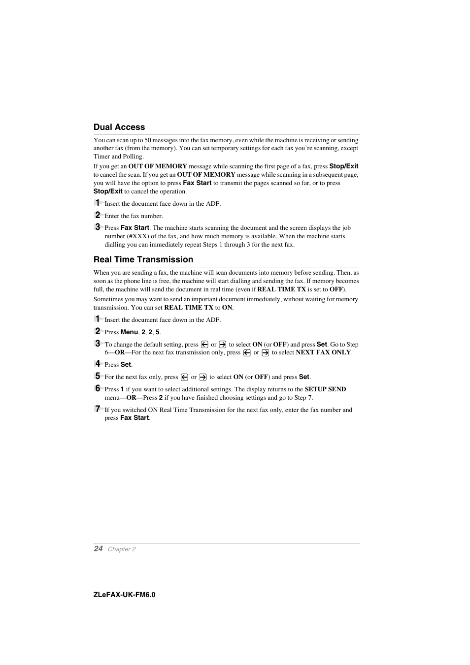 Dual access, Real time transmission | Brother FAX-8360P User Manual | Page 32 / 112