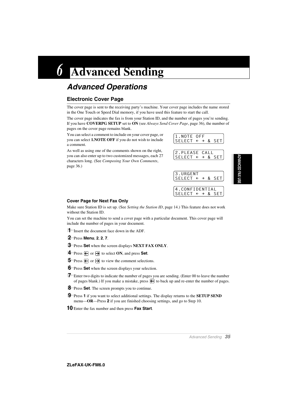 6 advanced sending, Advanced operations, Chapter 6 | Advanced sending | Brother FAX-8360P User Manual | Page 43 / 112