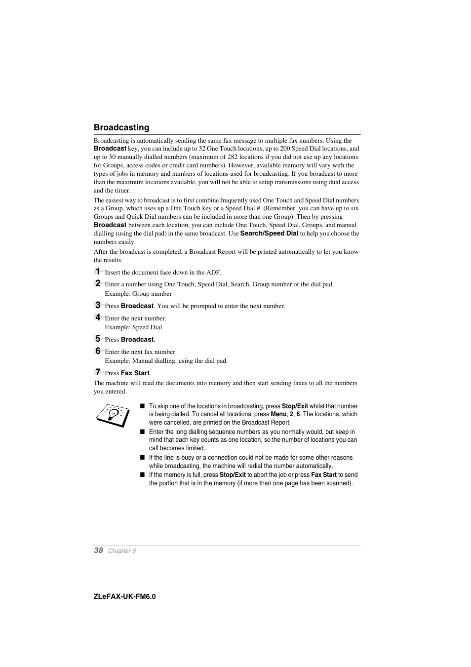 Broadcasting | Brother FAX-8360P User Manual | Page 46 / 112