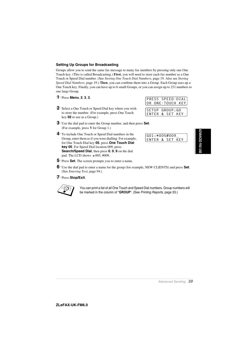 Setting up groups for broadcasting | Brother FAX-8360P User Manual | Page 47 / 112