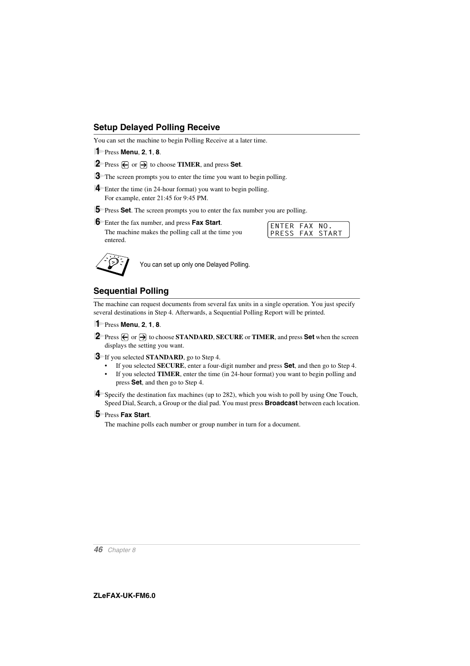 Setup delayed polling receive, Sequential polling | Brother FAX-8360P User Manual | Page 54 / 112