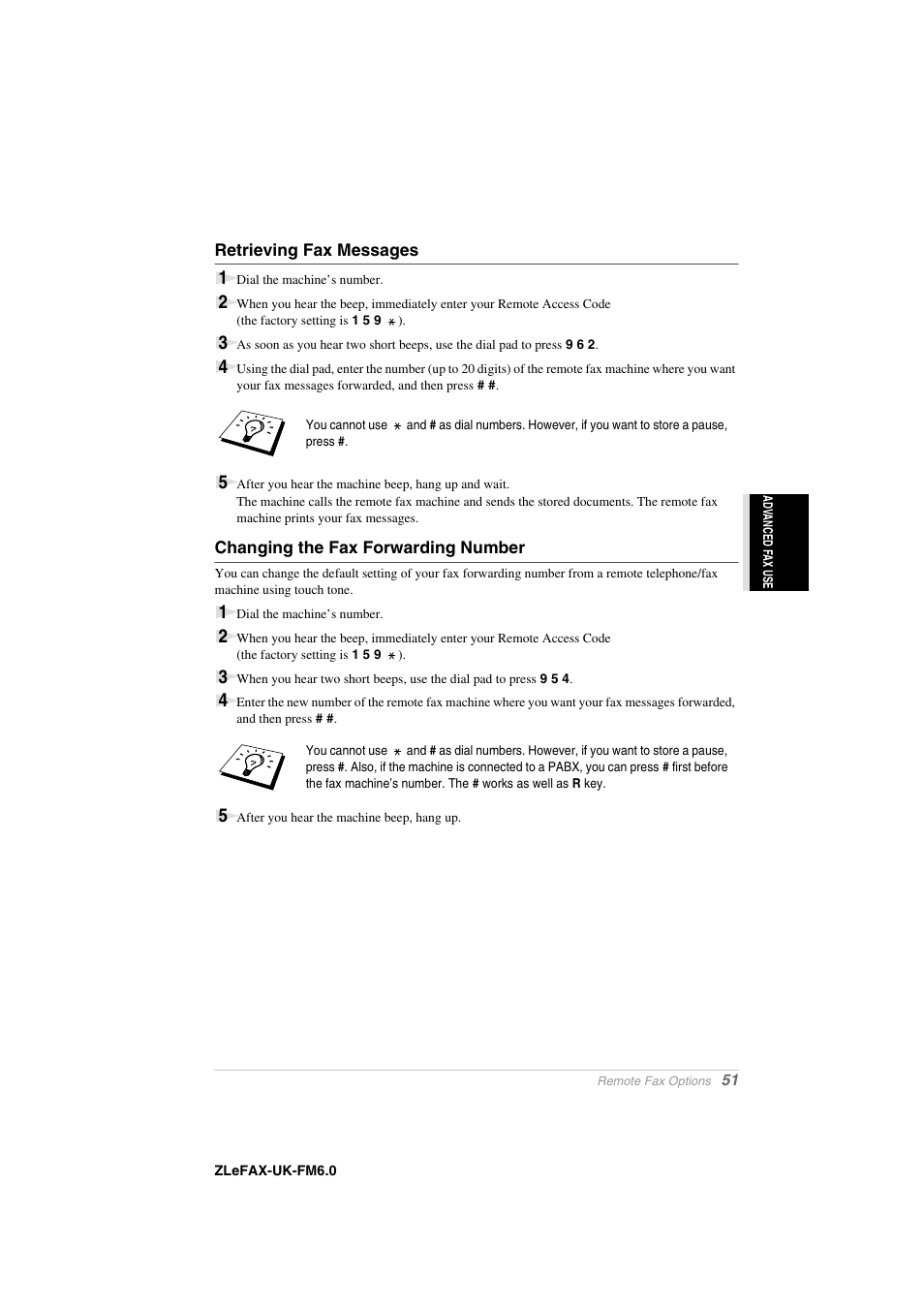 Retrieving fax messages, Changing the fax forwarding number | Brother FAX-8360P User Manual | Page 59 / 112