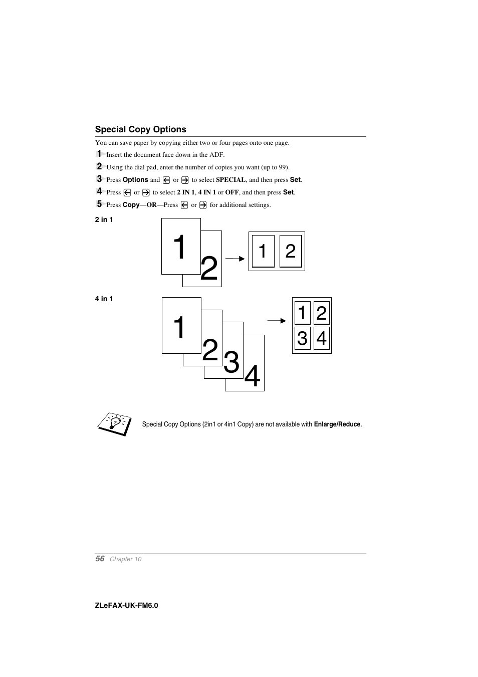 Special copy options, 2 in 1, 4 in 1 | Brother FAX-8360P User Manual | Page 64 / 112