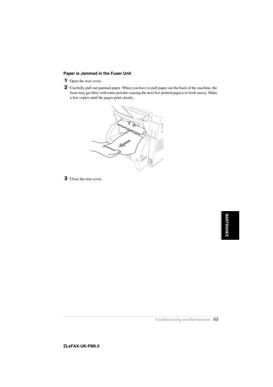 Paper is jammed in the fuser unit | Brother FAX-8360P User Manual | Page 73 / 112