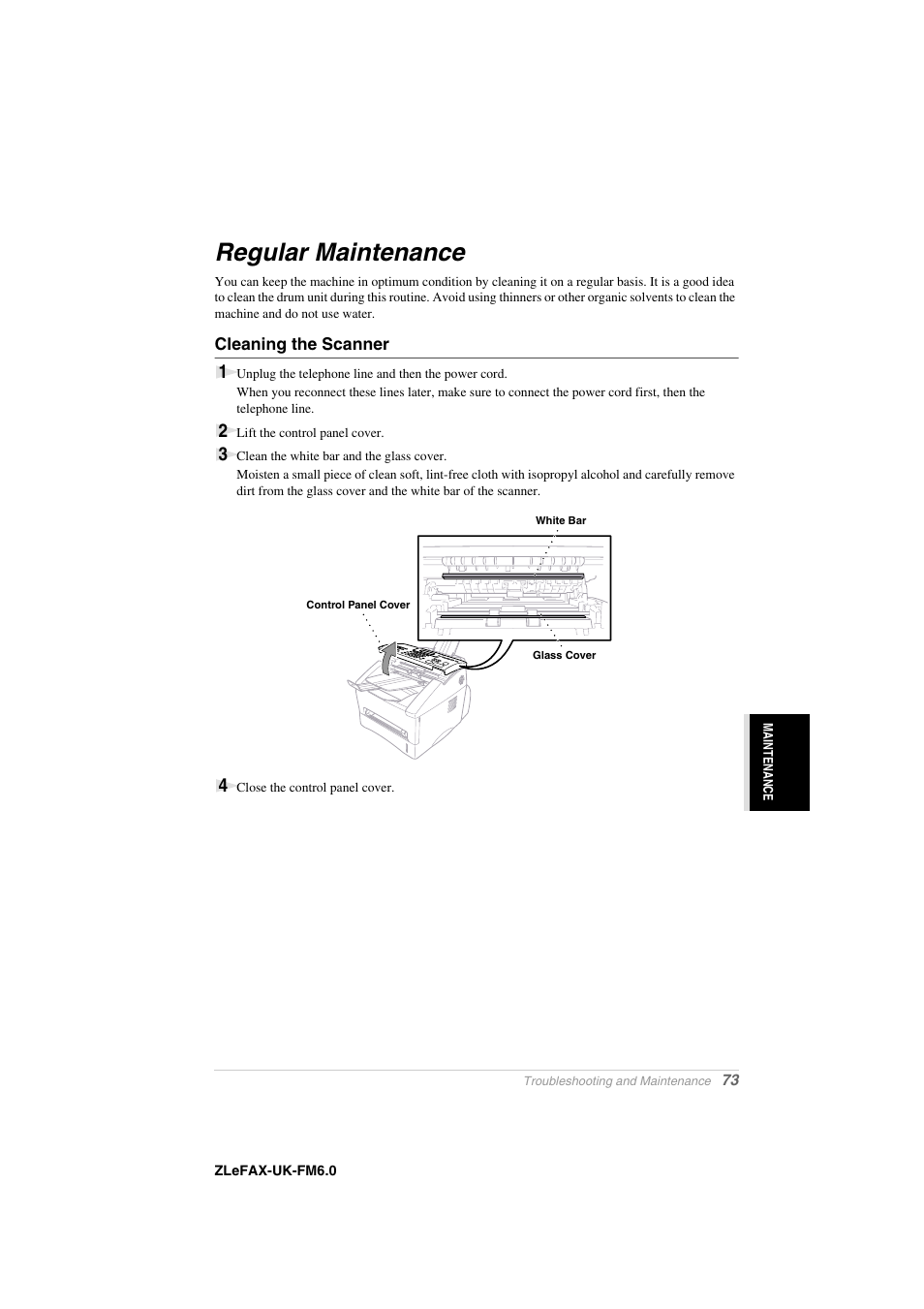 Regular maintenance, Cleaning the scanner | Brother FAX-8360P User Manual | Page 81 / 112