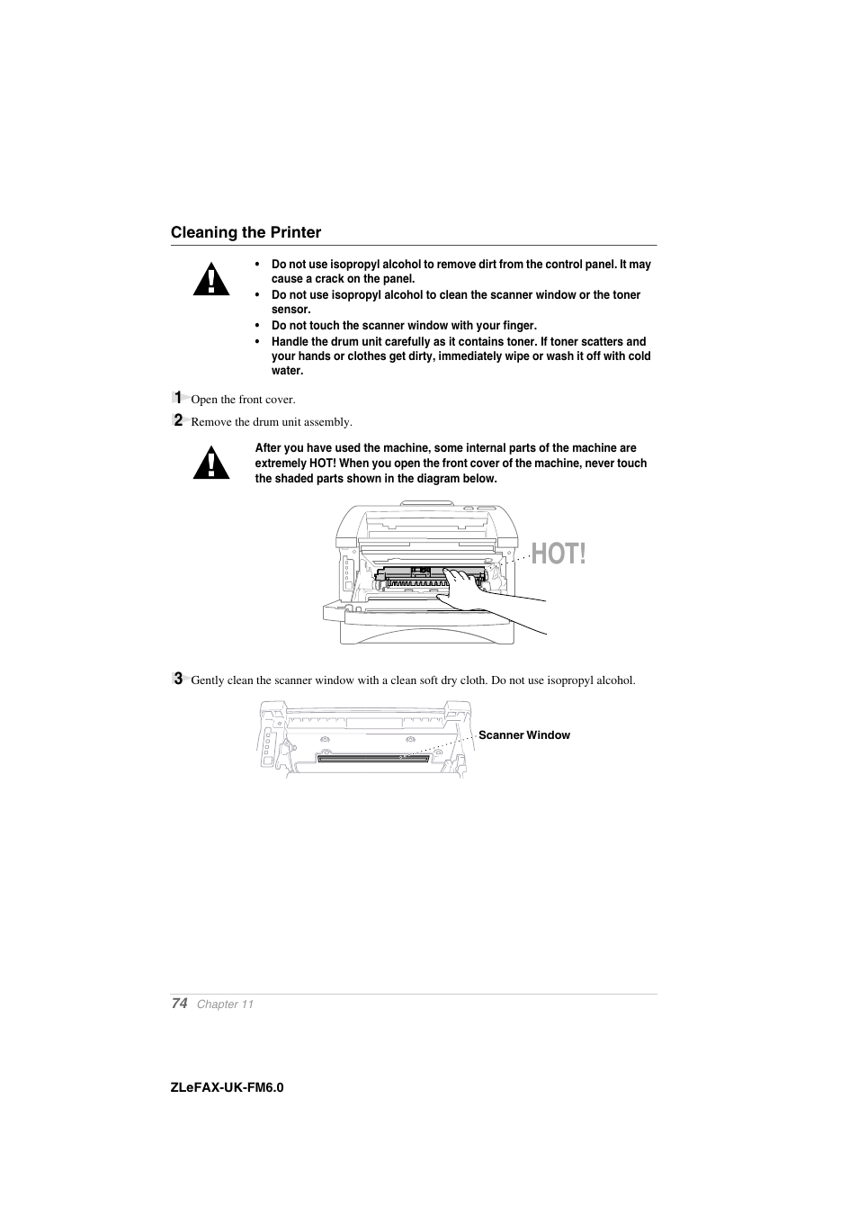 Cleaning the printer | Brother FAX-8360P User Manual | Page 82 / 112