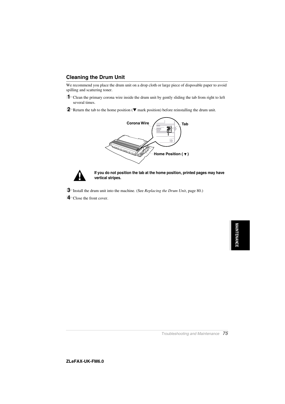 Cleaning the drum unit | Brother FAX-8360P User Manual | Page 83 / 112