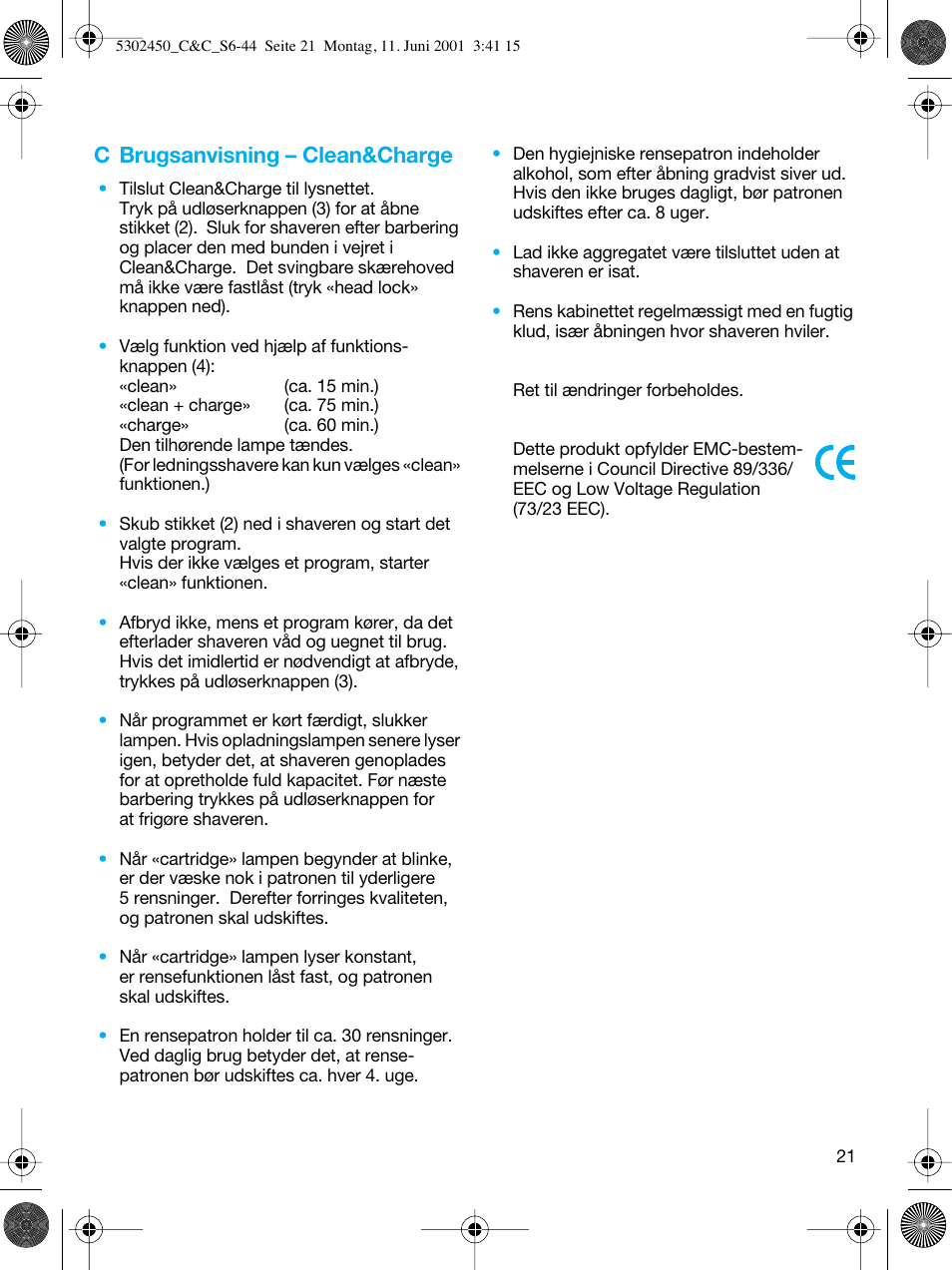 C brugsanvisning – clean&charge | Braun Clean & Charge (Flex Integral) User Manual | Page 20 / 40