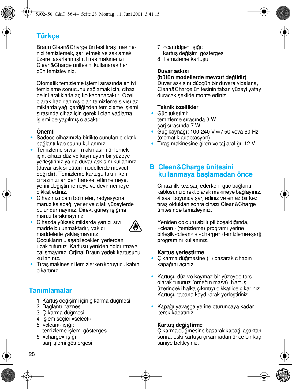 Türkçe, Tanımlamalar | Braun Clean & Charge (Flex Integral) User Manual | Page 27 / 40