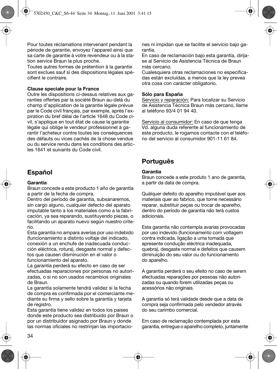 Español, Português | Braun Clean & Charge (Flex Integral) User Manual | Page 33 / 40