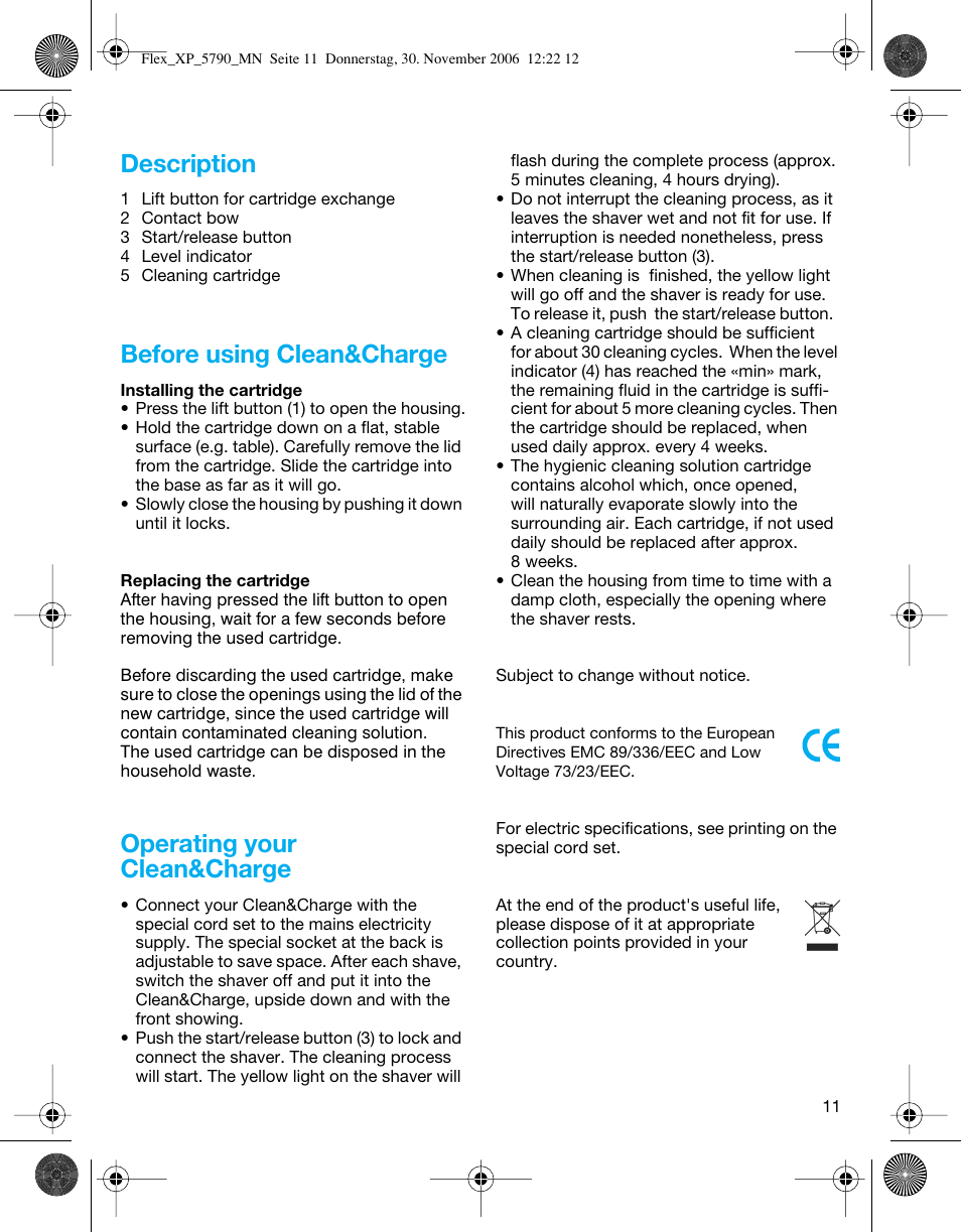 Description, Before using clean&charge, Operating your clean&charge | Braun 5790 Flex XP II System User Manual | Page 10 / 49