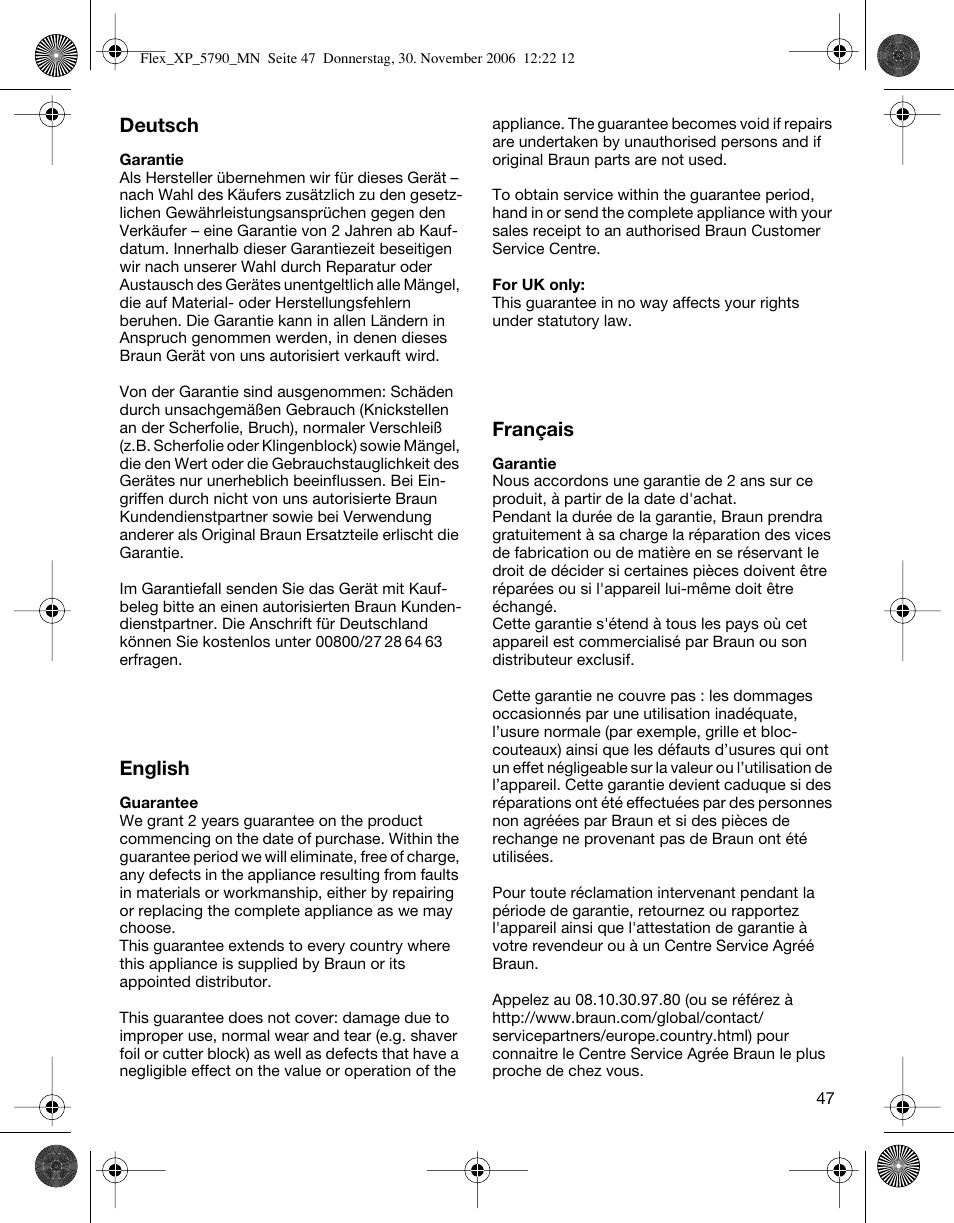 Braun 5790 Flex XP II System User Manual | Page 46 / 49