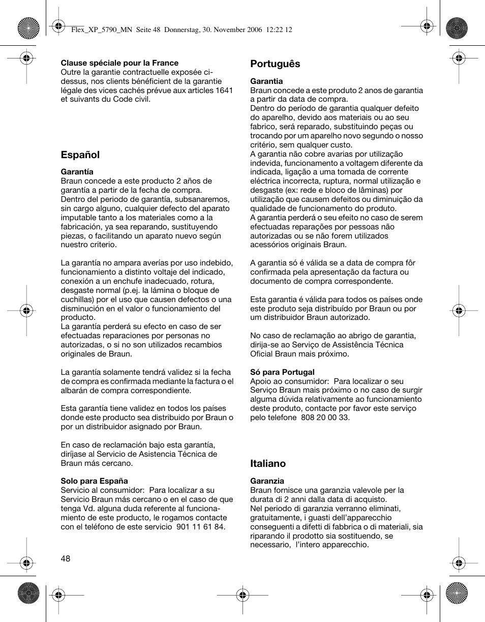 Braun 5790 Flex XP II System User Manual | Page 47 / 49