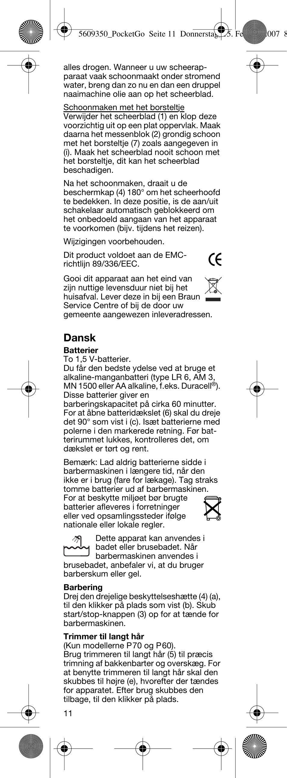 Dansk | Braun P40 PocketGo  EU User Manual | Page 12 / 26