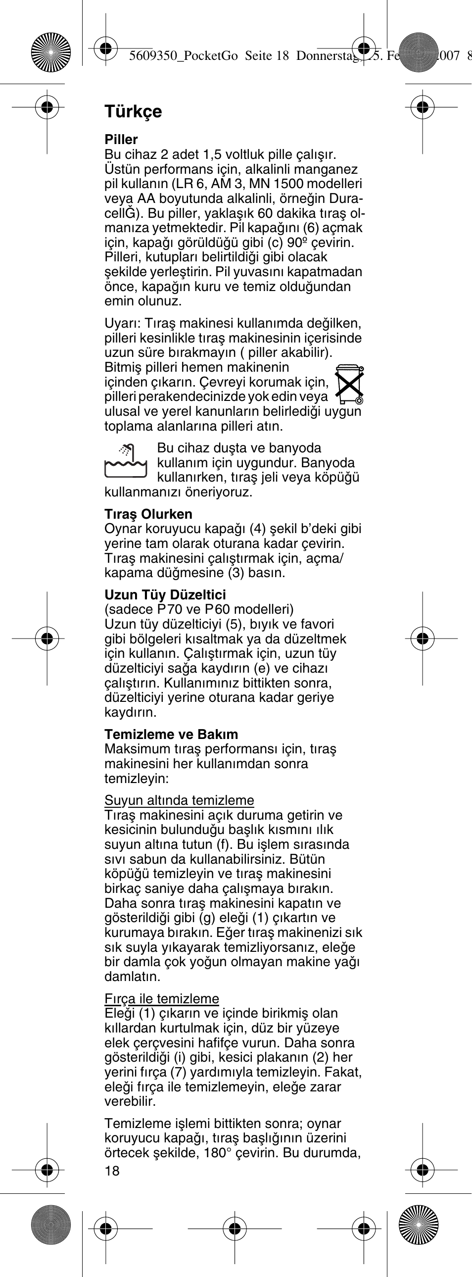 Türkçe | Braun P40 PocketGo  EU User Manual | Page 19 / 26