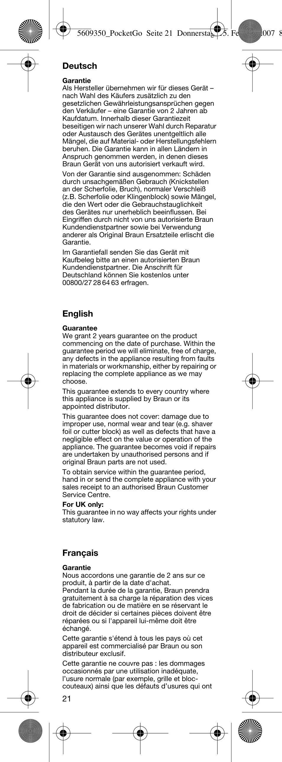 Braun P40 PocketGo  EU User Manual | Page 22 / 26