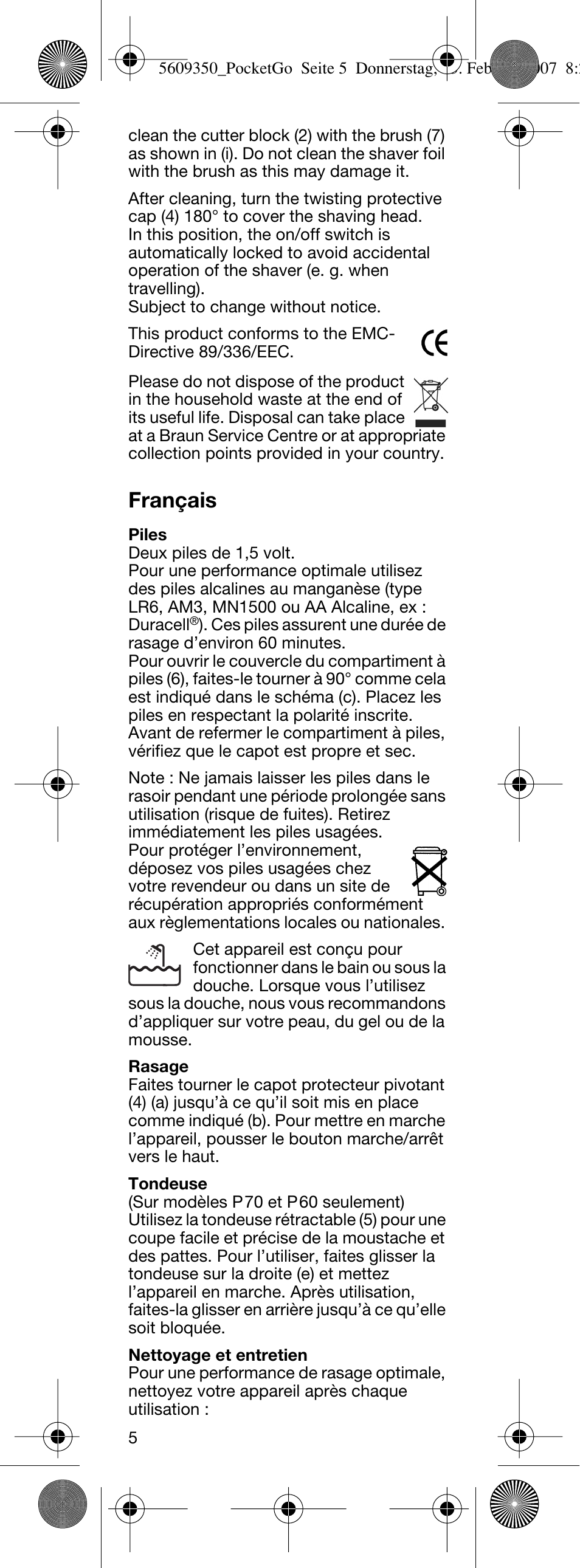 Français | Braun P40 PocketGo  EU User Manual | Page 6 / 26