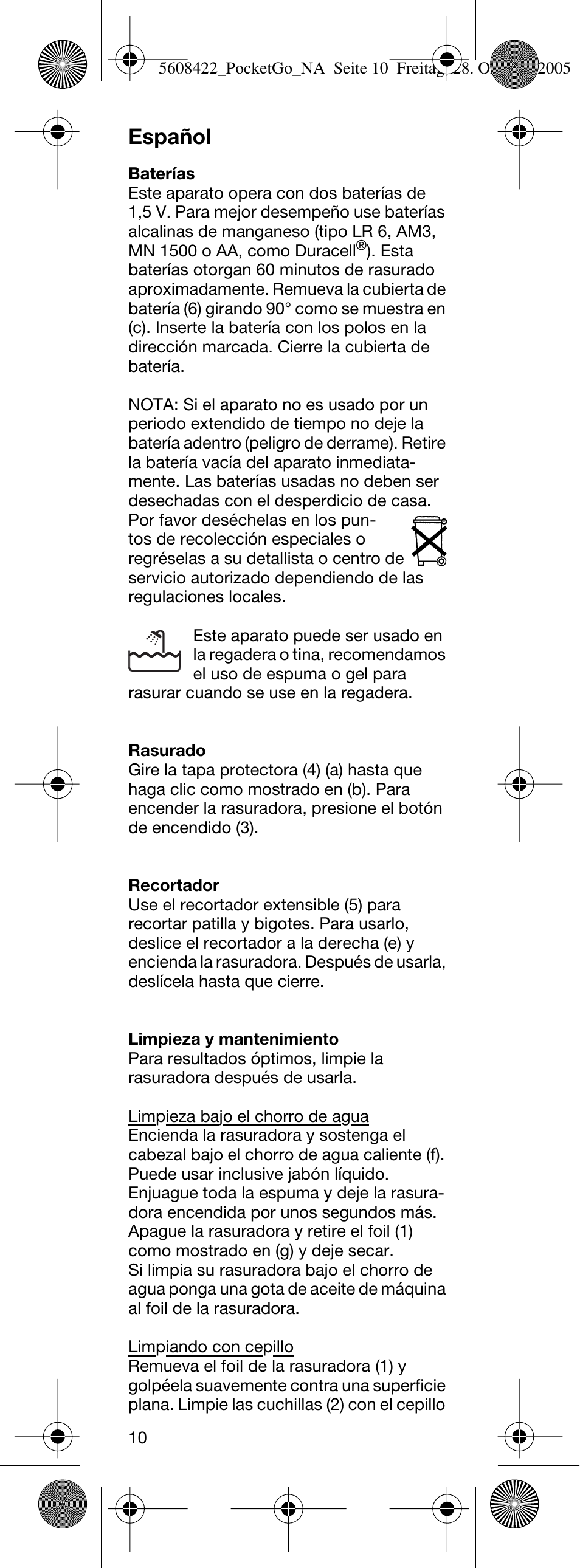 Español | Braun 370-5609 PocketGo User Manual | Page 10 / 12