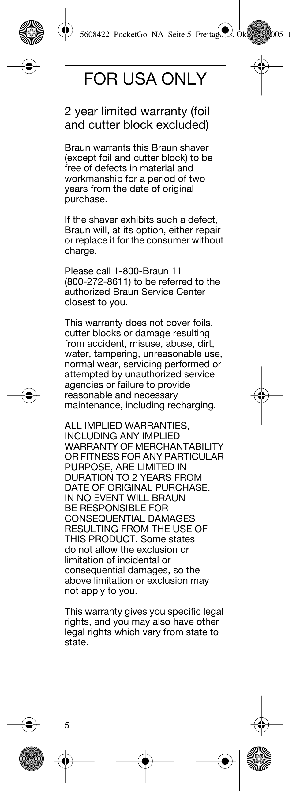 For usa only | Braun 370-5609 PocketGo User Manual | Page 5 / 12