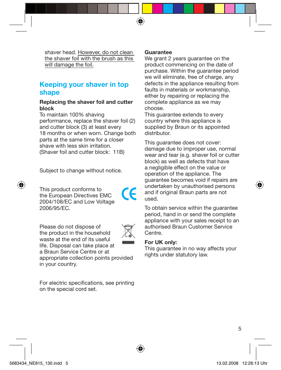 Keeping your shaver in top shape | Braun 130 Series 1 User Manual | Page 5 / 32