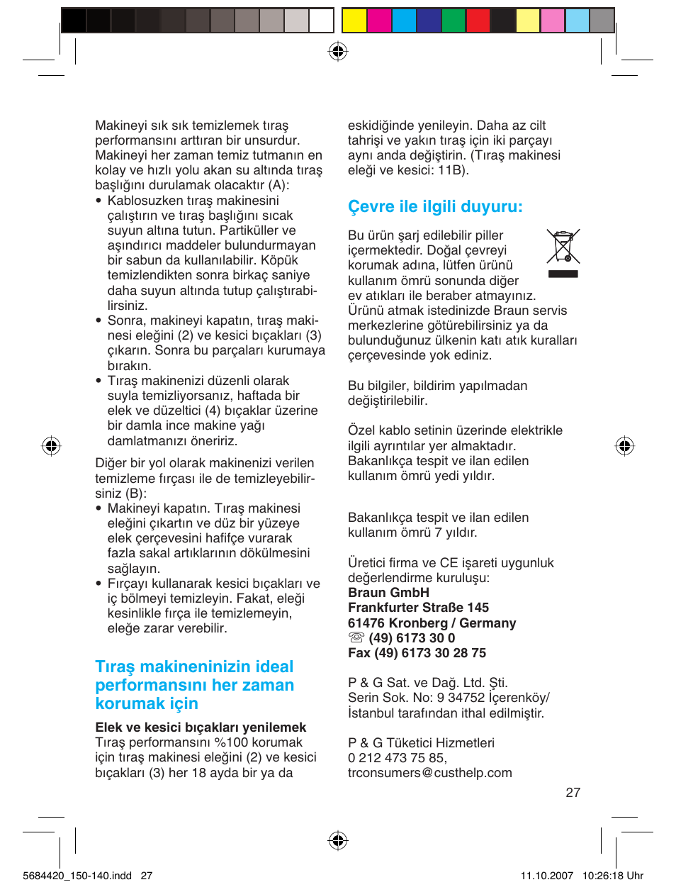 Çevre ile ilgili duyuru | Braun 140-5684 Series 1 User Manual | Page 27 / 36
