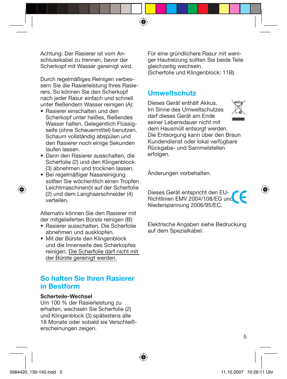 So halten sie ihren rasierer in bestform, Umweltschutz | Braun 140-5684 Series 1 User Manual | Page 5 / 36