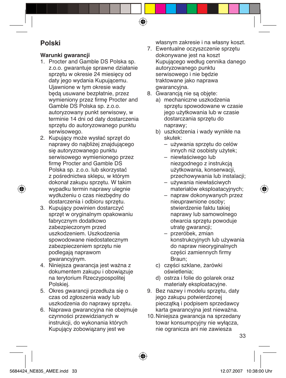 Polski | Braun 835 Series 1 User Manual | Page 33 / 39