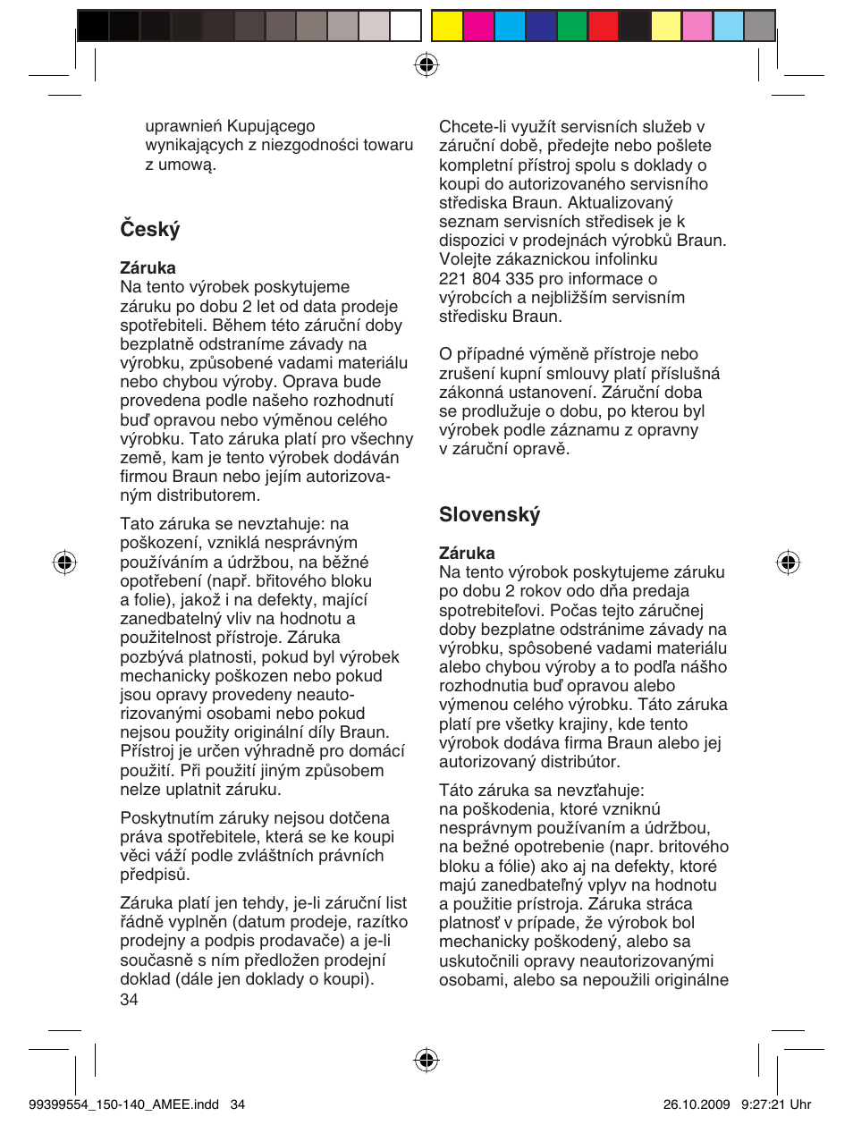 Âesk, Slovensk | Braun 140-5685 Series 1 RU User Manual | Page 34 / 39