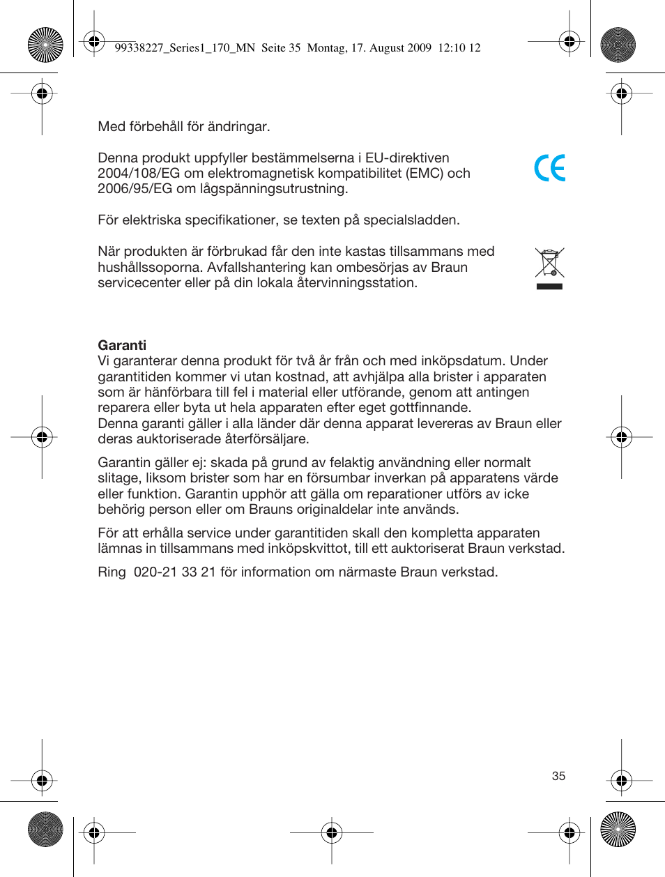 Braun 170 Series 1 User Manual | Page 34 / 43