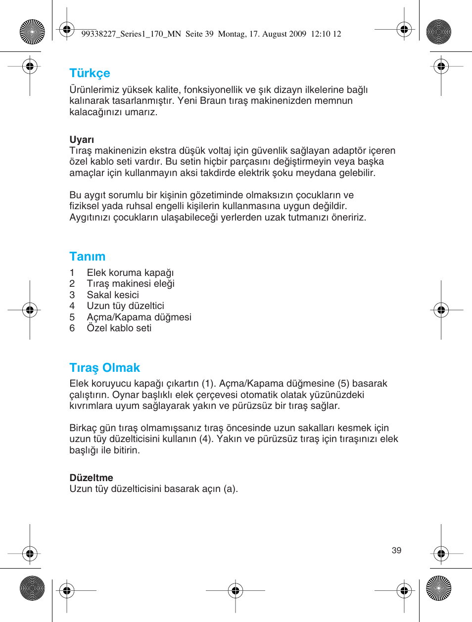 Türkçe, Tanım, Tıraµ olmak | Braun 170 Series 1 User Manual | Page 38 / 43