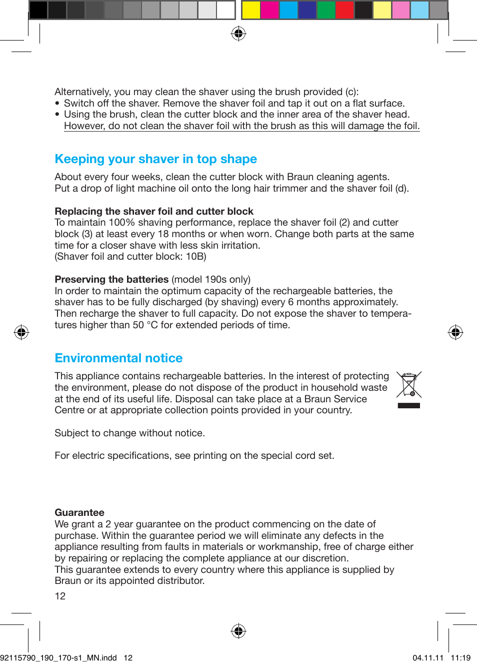 Keeping your shaver in top shape, Environmental notice | Braun 170s-1 Series 1 User Manual | Page 11 / 55