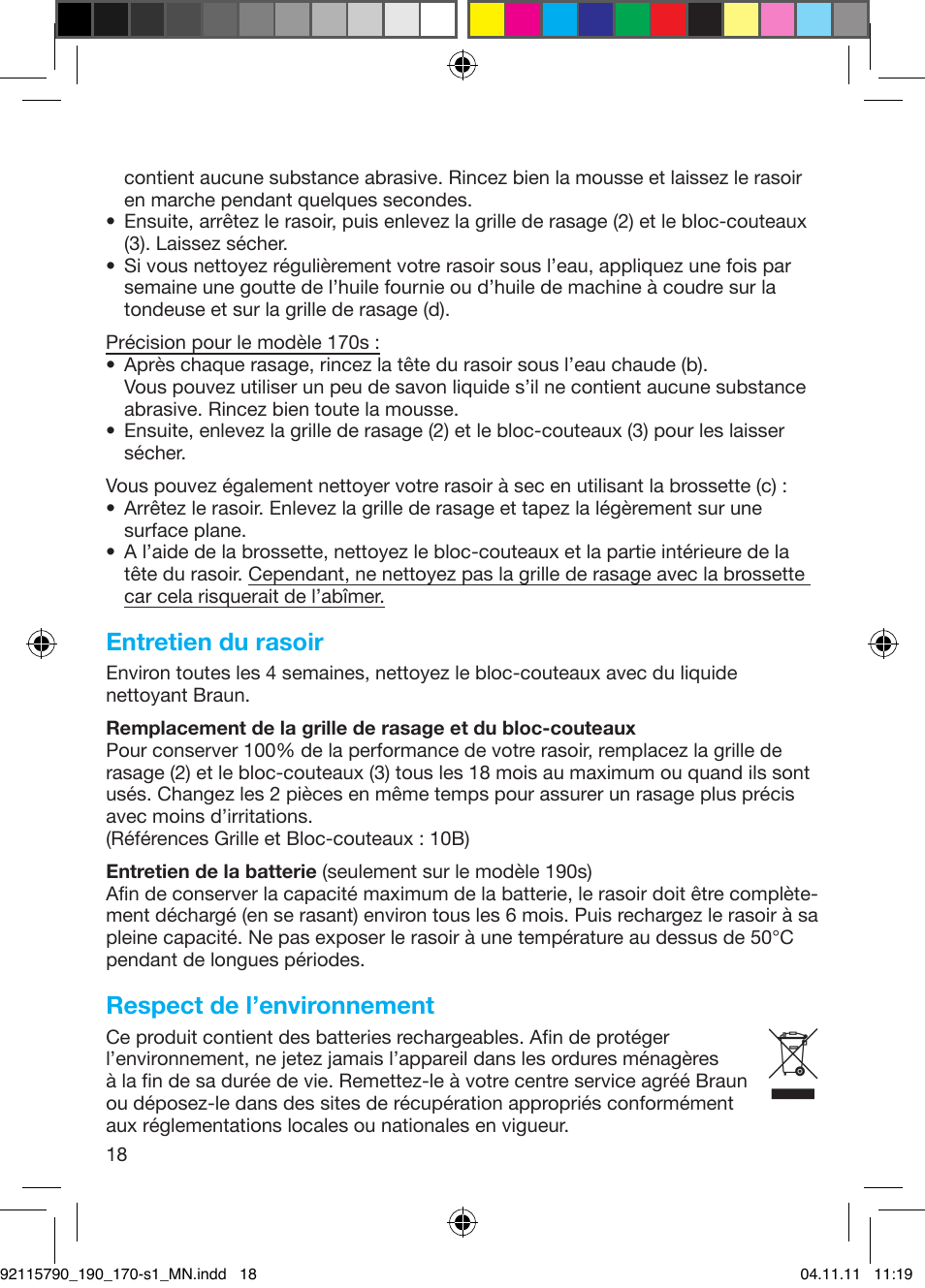 Entretien du rasoir, Respect de l’environnement | Braun 170s-1 Series 1 User Manual | Page 17 / 55