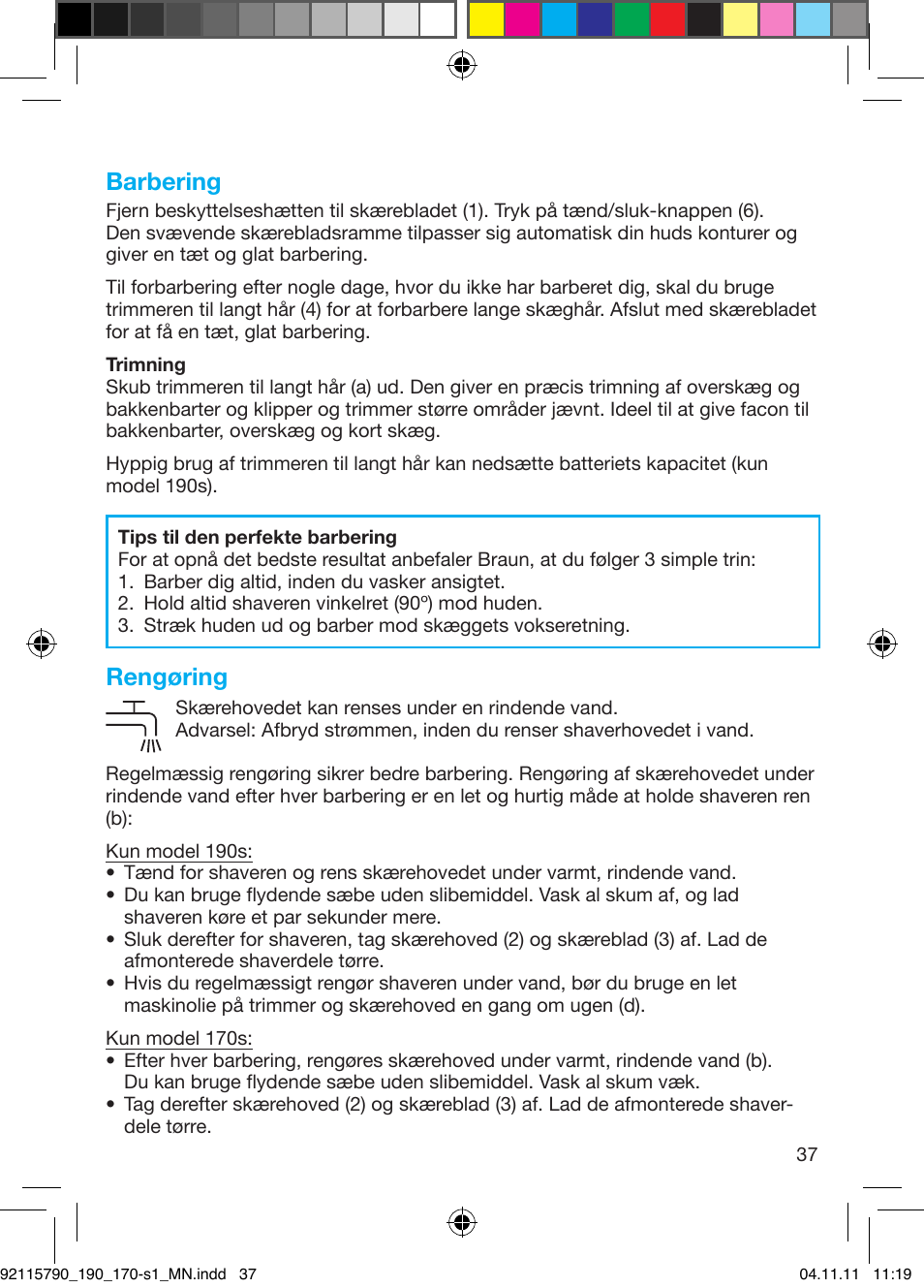 Barbering, Rengøring | Braun 170s-1 Series 1 User Manual | Page 36 / 55