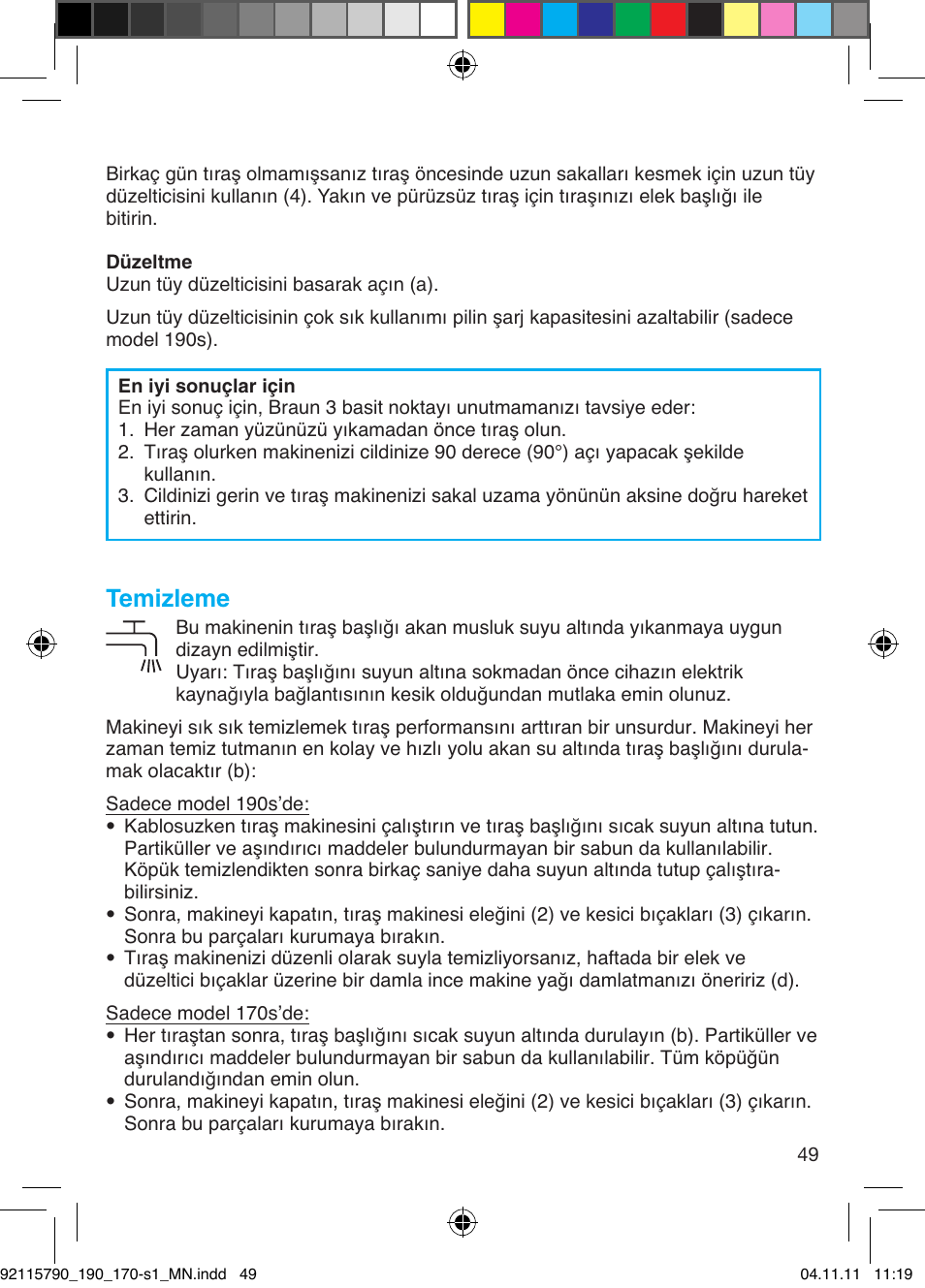 Temizleme | Braun 170s-1 Series 1 User Manual | Page 48 / 55