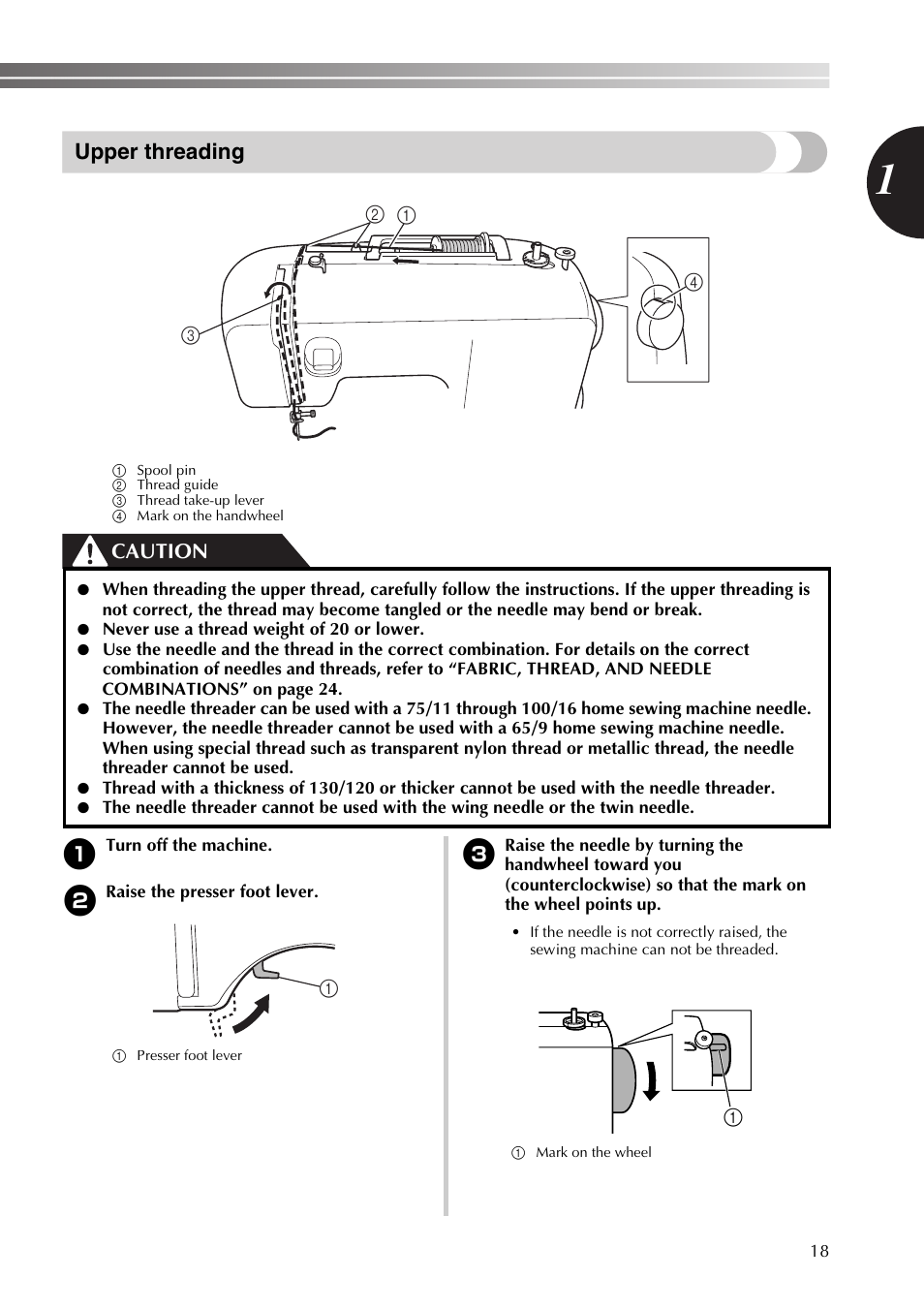 Upper threading, Caution | Brother XT37 User Manual | Page 19 / 52