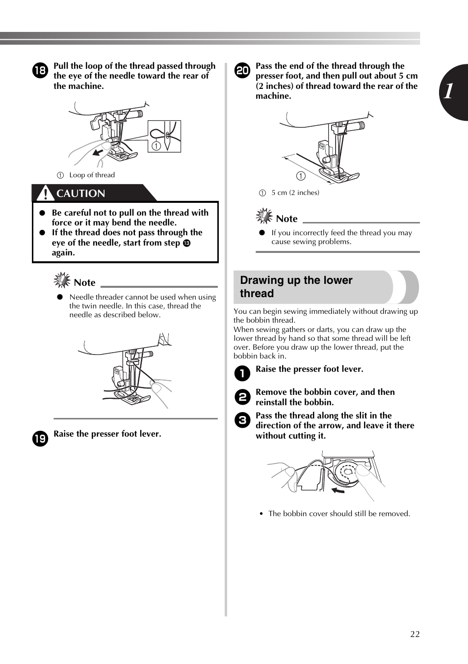 Drawing up the lower thread, Caution | Brother XT37 User Manual | Page 23 / 52