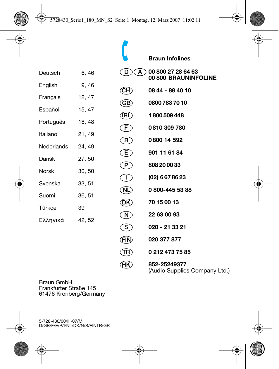 Braun 180 Series 1 User Manual | Page 2 / 51