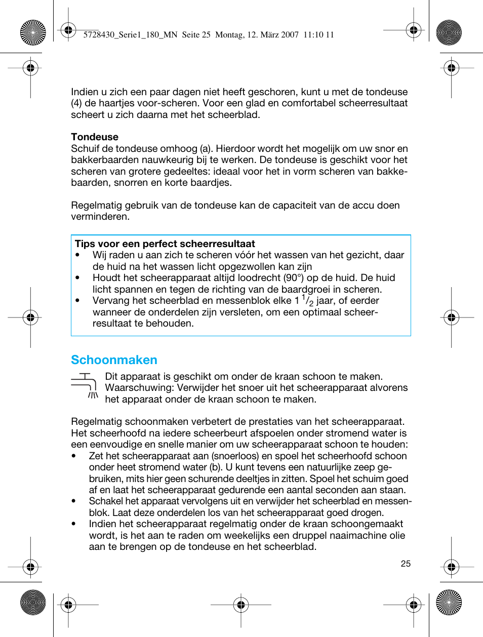 Schoonmaken | Braun 180 Series 1 User Manual | Page 24 / 51