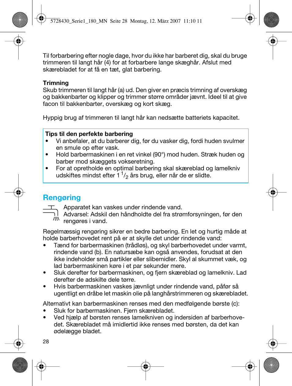 Rengøring | Braun 180 Series 1 User Manual | Page 27 / 51