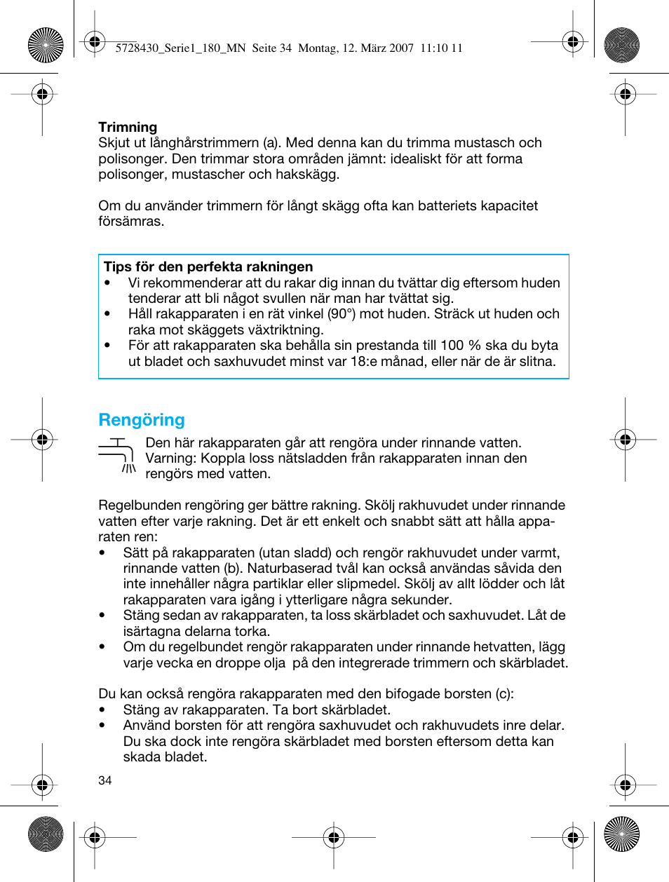 Rengöring | Braun 180 Series 1 User Manual | Page 33 / 51