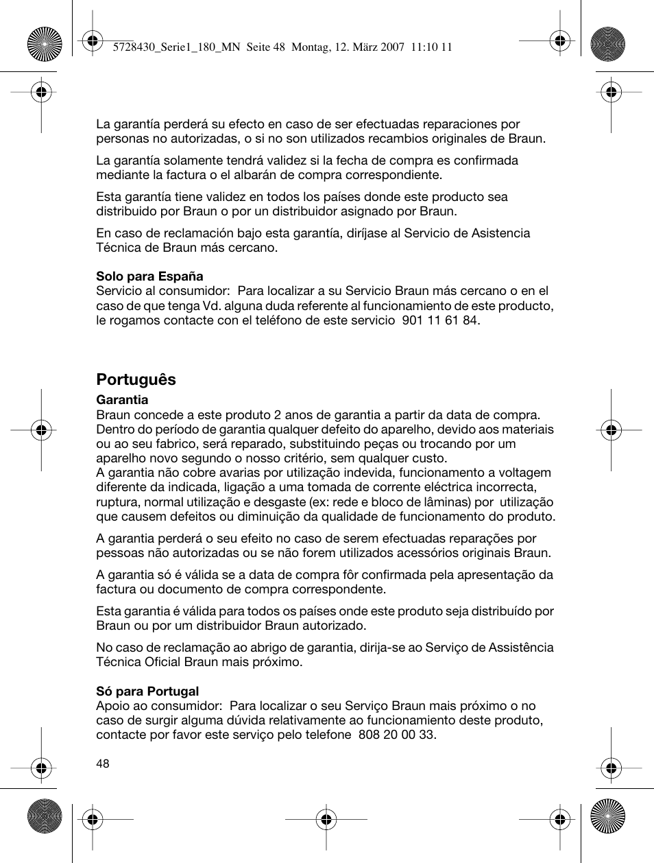 Português | Braun 180 Series 1 User Manual | Page 47 / 51